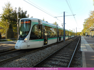 Citadis 302 du T2 en UM2 à la station Musée de Sèvres